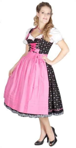 7645 Designer Krüger 70er Dirndl schwarz pink Streublumen