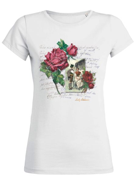 Lady Edelweiss Damen T-Shirt 20302 Rosen Gr XS Weiss