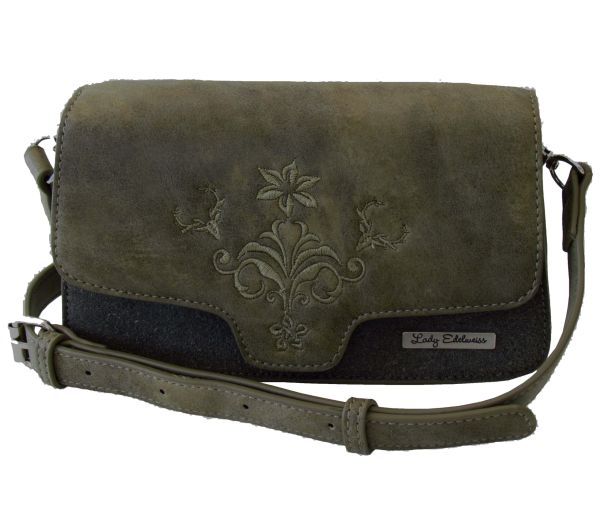 Lady Edelweiss Trachtentasche Klappe 17910 Oliv Stickerei