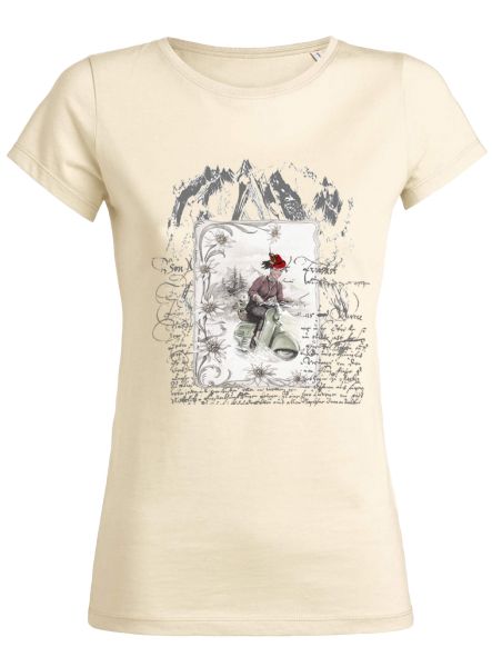 Lady Edelweiss Damen T-Shirt 20430 Dame auf Roller Natur
