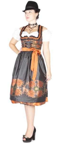 8971 Wenger 70er Designer Dirndl Paula schwarzmetallic