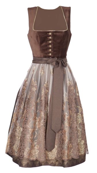 Tramontana Samt Dirndl 17274 Braun Gold 70 cm midi