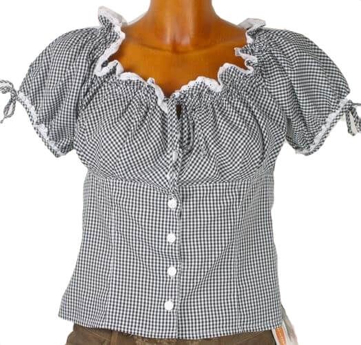 2-702 süsse Trachtenbluse Gr 32 schwarz weiss kariert