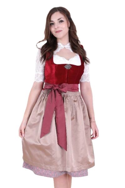 Fuchs Trachtenmode Samtdirndl 17285 Rot Altrose 65cm