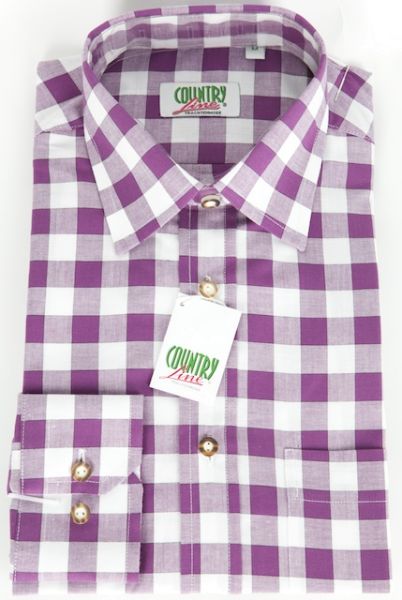 99277 Herren Trachtenhemd lila weiss großes Karo