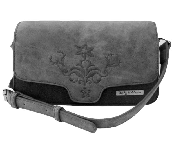 Lady Edelweiss Trachtentasche Klappe 17910 Schwarz Stickerei