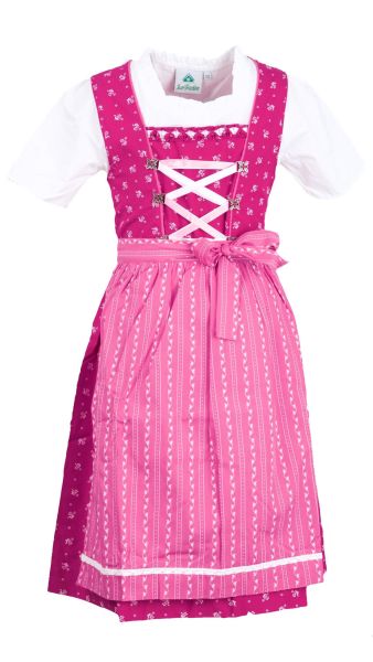 Isar Trachten Kinderdirndl 52415 Pink mit Bluse und Schürze