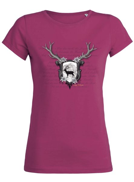 Lady Edelweiss Damen T-Shirt 20305 Hirsch mit Wappen Raspberry