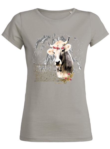 Lady Edelweiss Damen T-Shirt 20427 Kuh mit Blumenkranz Gr M Opal