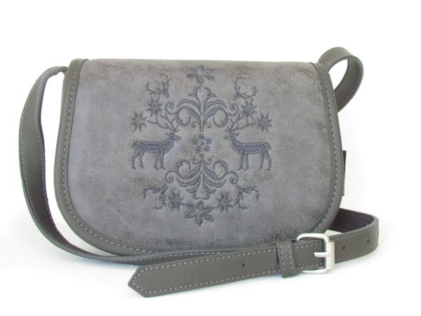 Lady Edelweiss Umhängtasche 17802 grau bestickt