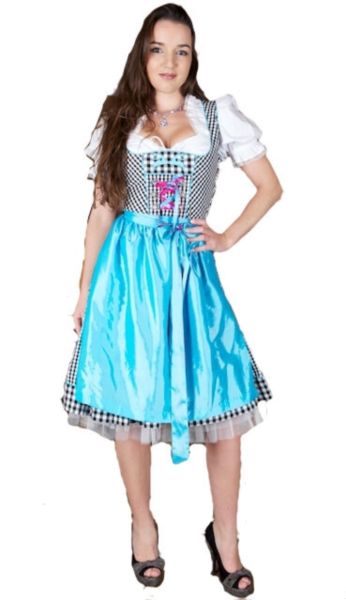 6121 midi Dirndl Galina 58er schwarz türkies Karo